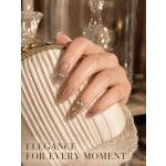 Nude Long Tapered Press‑On Nails, Luxury Rhinestone Pearl Cross Reusable Fake Nails
